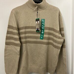 Tahari Mens Quarter Zip Stretch Pullover Striped Mock Neck Sweater X-Large